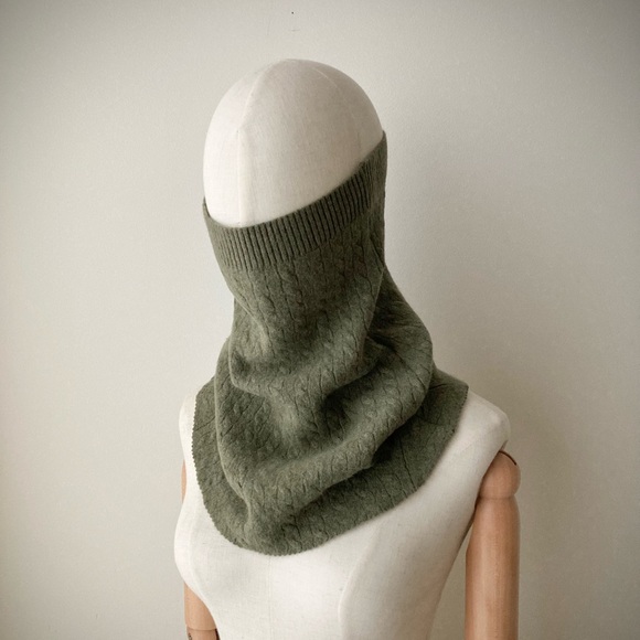 joodito 100% cashmere sweater snood turtleneck cowl collar cableknit warm green - Picture 2 of 8